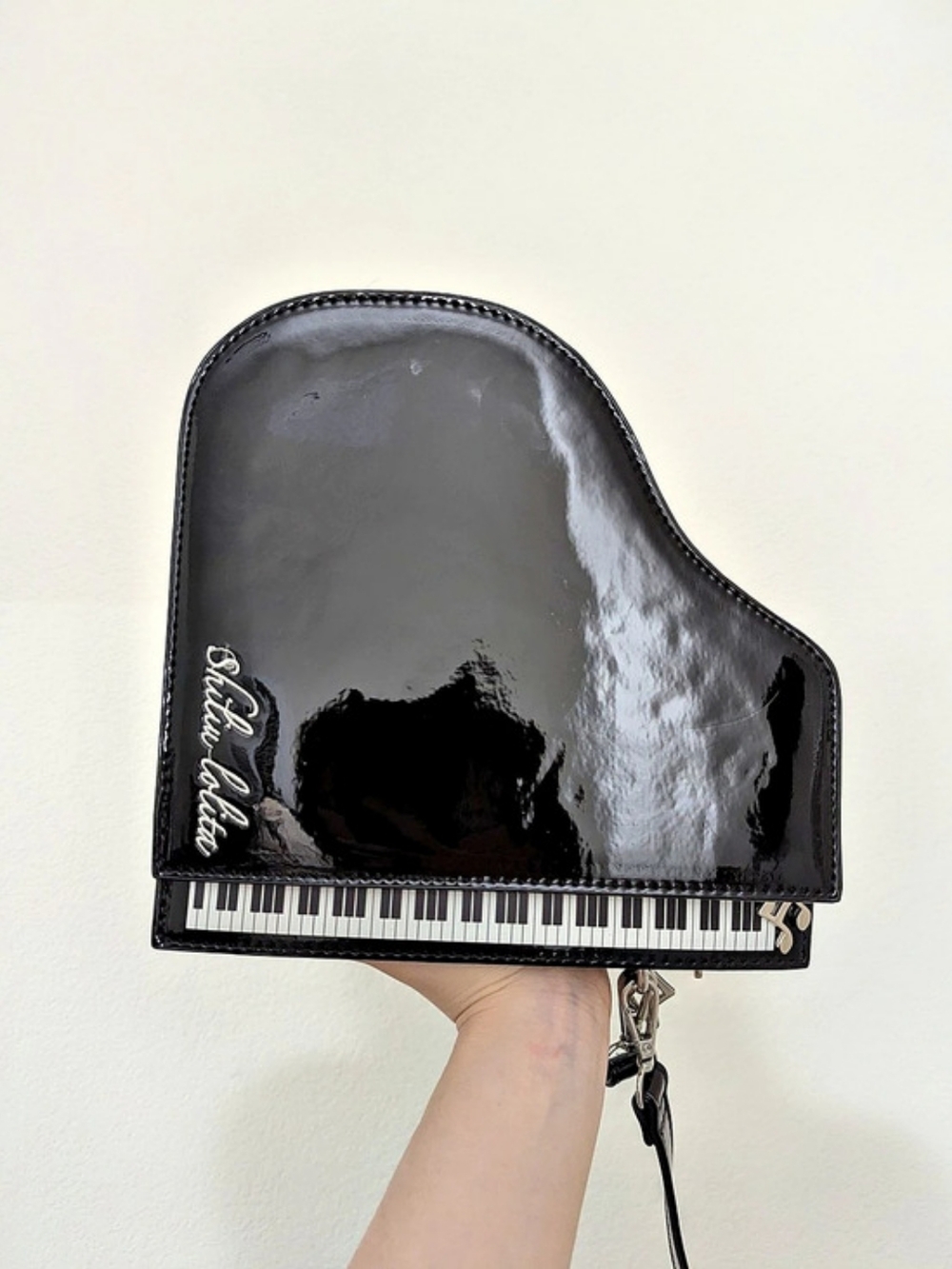 Lolita Novelty Black Piano Shaped Patent Shoulder Crossbody Bag EUC